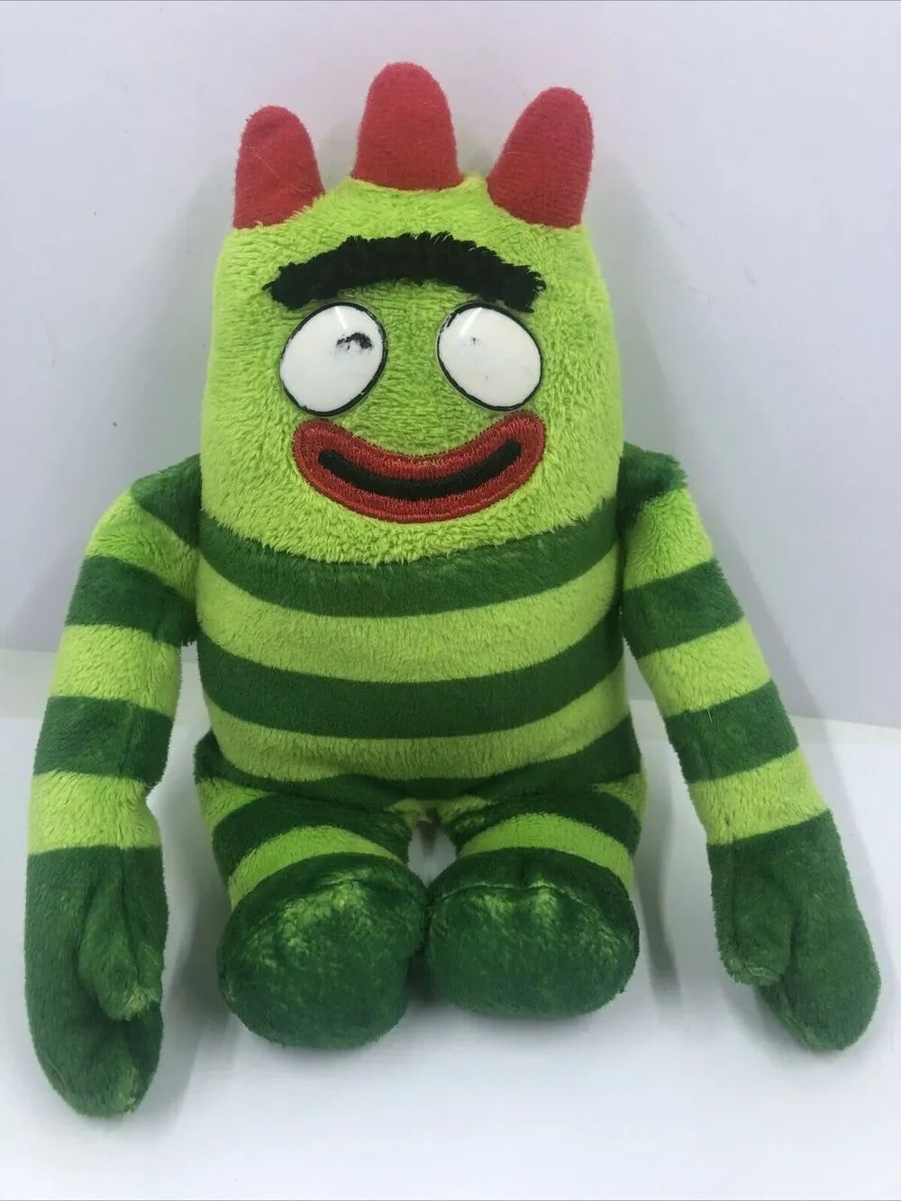 TY Beanie Baby Plush Yo Gabba Gabba Brobee Monster Unibrow Green Stripes 7”